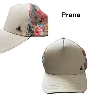 PRANA mesh trucker style snap back hat Tan